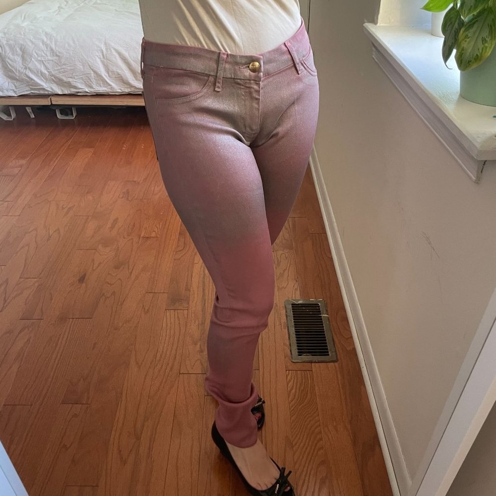 Koral Metallic Mid Rise Pink Skinny Jeans Size 28